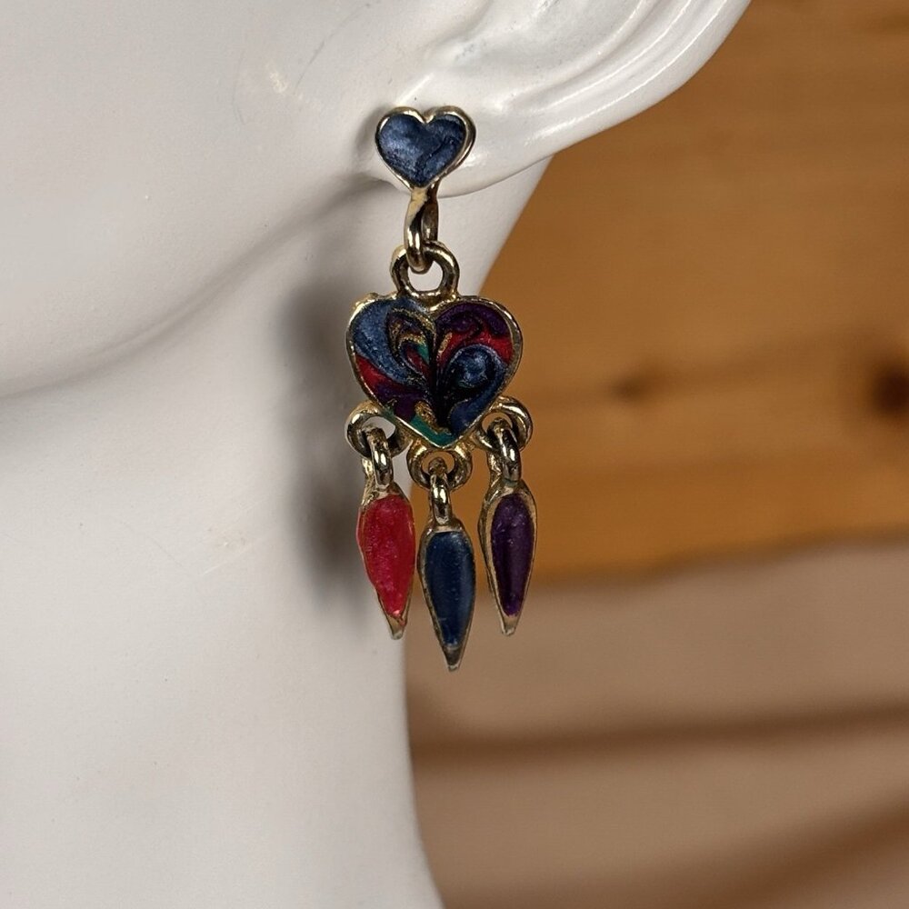 Multicolored enamel dangle heart earrings A78 Jewelry